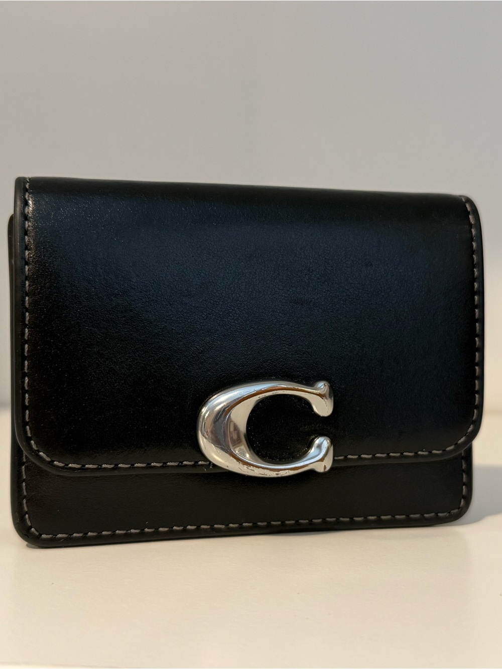 Coach Black Leather Bandit card case with Silver 'C' Accent